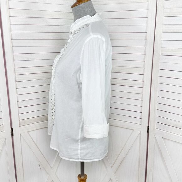 Chicos Beaded Ruffle Trim Button Front Shirt White Small - Picture 2 of 11